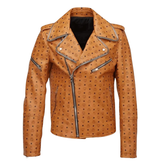MCM-Style Tan Cowhide Leather Biker Jacket image 0