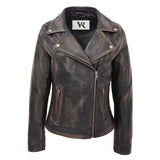 Women’s Vintage Black Nappa Leather Biker Jacket – Cross Zip Moto Jacket image 0