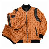 MCM-Inspired Black Cognac Leather Tracksuit with Hat image 0