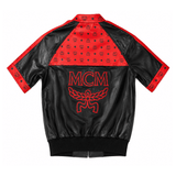 MCM-Inspired Black Red Leather Jacket and Shorts Set image 2