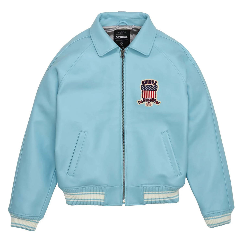 Avirex Iconic Light Blue Leather Bomber Flight Jacket image 0