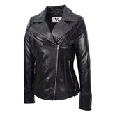 Women’s Black Nappa Leather Biker Jacket – Cross Zip Quilted Moto Jacket image 0