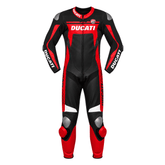 Ducati Corse-Style Black Red Leather Motorcycle Racing Suit – CE Armor image 0