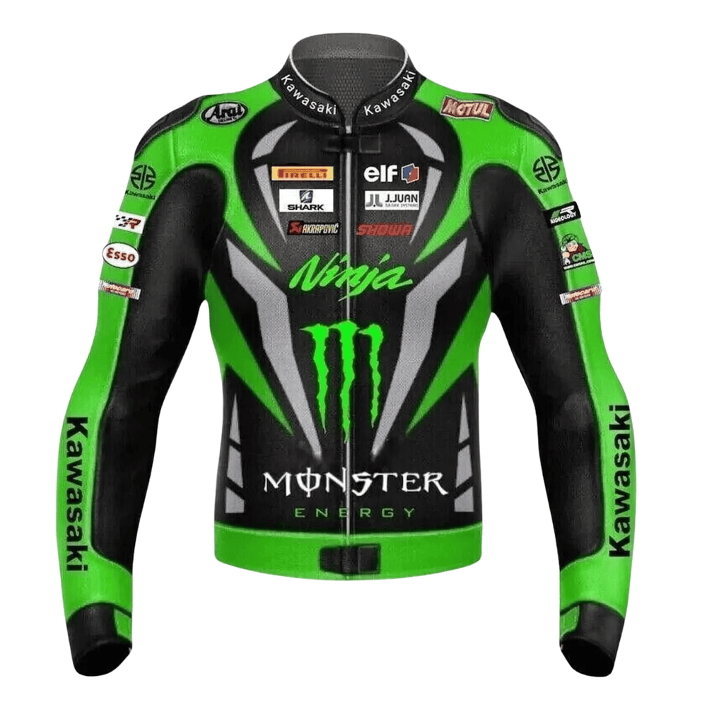 Kawasaki Ninja Monster Green Leather Motorcycle Jacket – CE Armor image 0