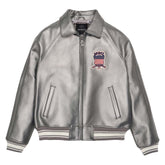 Avirex Iconic Silver Leather Bomber Jacket image 0