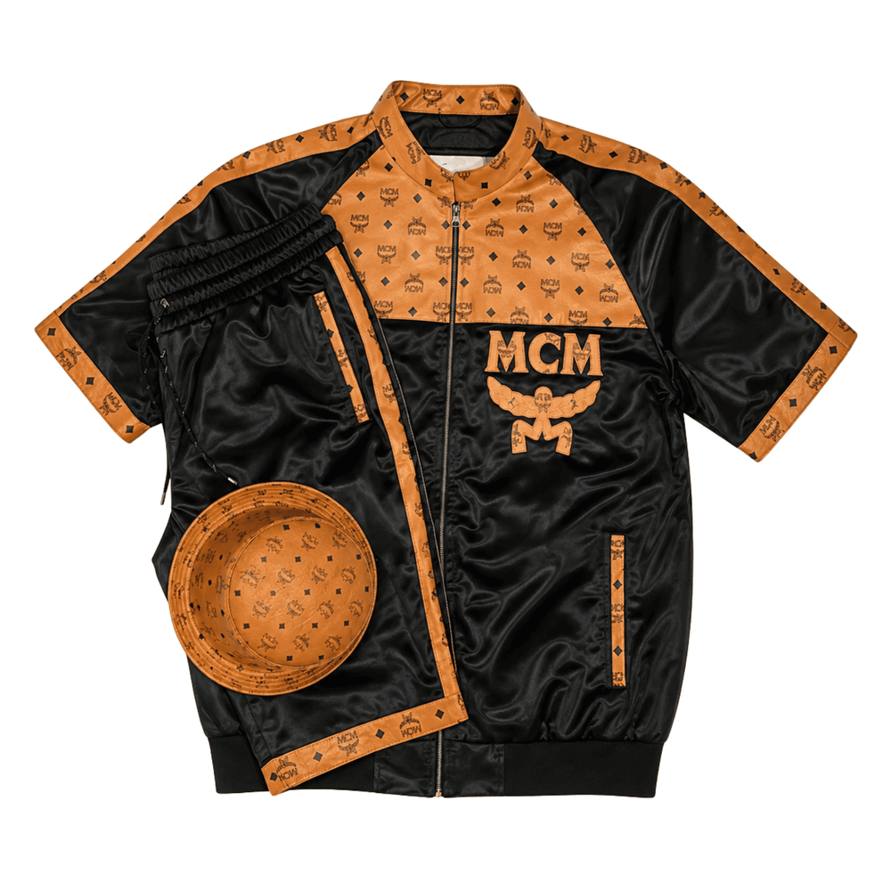MCM-Inspired Black Cognac Leather Jacket and Shorts Set image 0