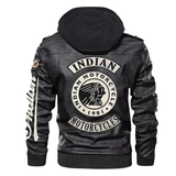 Indian Motorcycle Black Hooded Leather Biker Jacket image 2