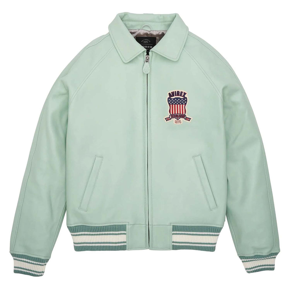 Avirex Iconic Light Green Leather Bomber Jacket image 0