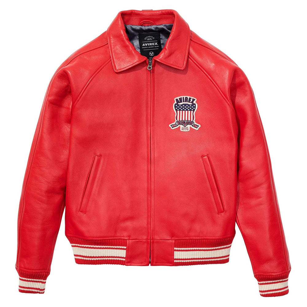 Avirex Iconic Red Leather Bomber Jacket image 0