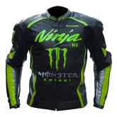 Kawasaki Men’s Black Leather Motorcycle Jacket – CE Armor image 0