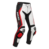 Ducati-Style White Red Leather Motorcycle Pants – CE Armor image 0