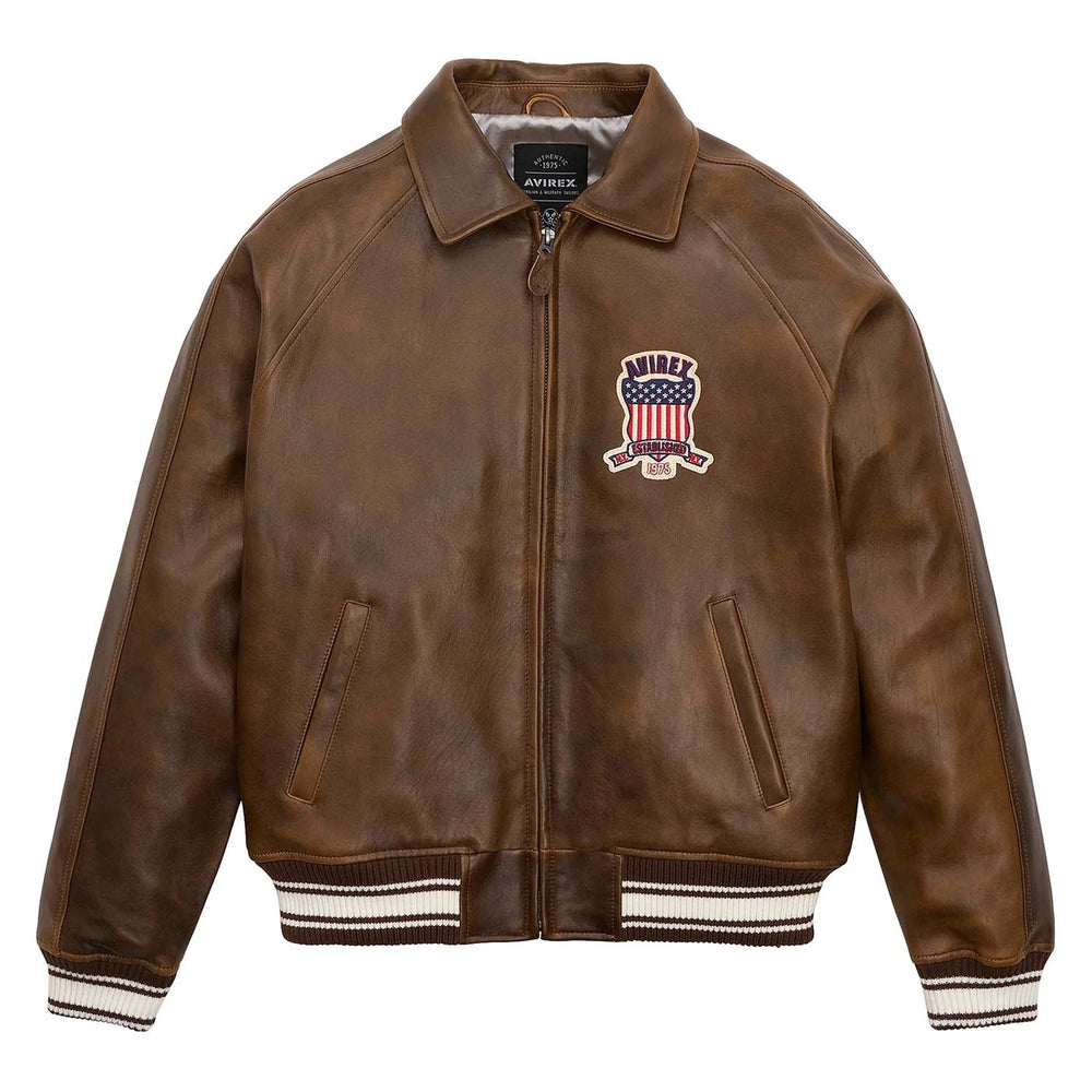 Avirex Iconic Brown Leather Bomber Jacket image 0