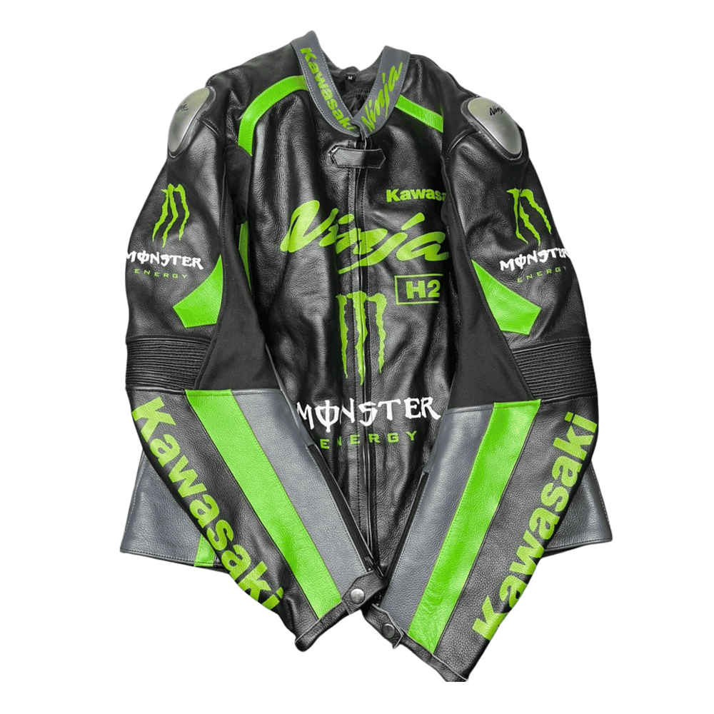 Kawasaki Men’s Black Leather Motorcycle Jacket – CE Armor image 4