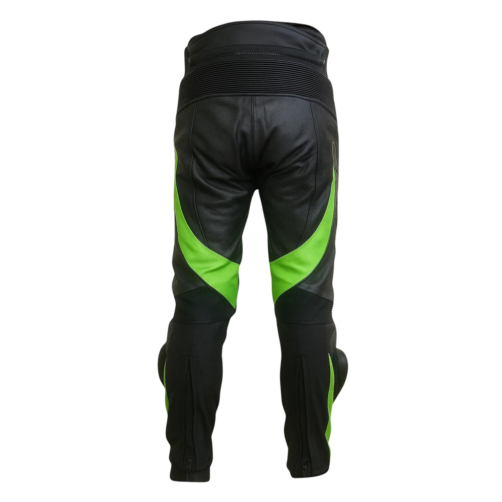 Kawasaki Men’s Black Lime Green Leather Motorcycle Pants image 2
