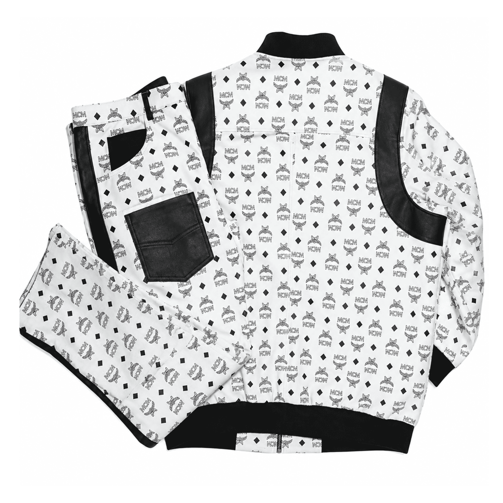 MCM-Inspired Black White Leather Tracksuit with Hat image 1