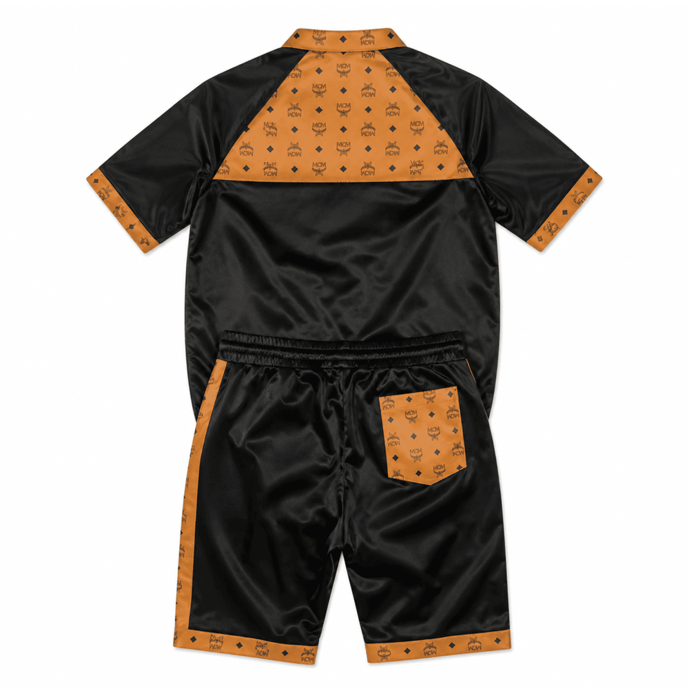MCM-Inspired Black Cognac Leather Jacket and Shorts Set image 1