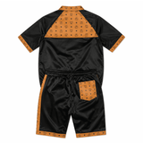 MCM-Inspired Black Cognac Leather Jacket and Shorts Set image 1