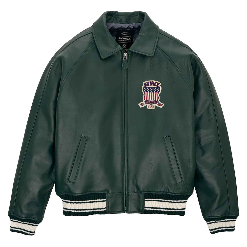 Avirex Iconic Dark Green Leather Bomber Jacket image 0