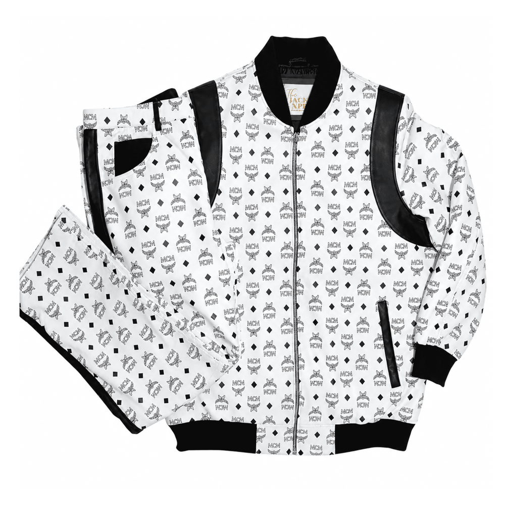 MCM-Inspired Black White Leather Tracksuit with Hat image 0