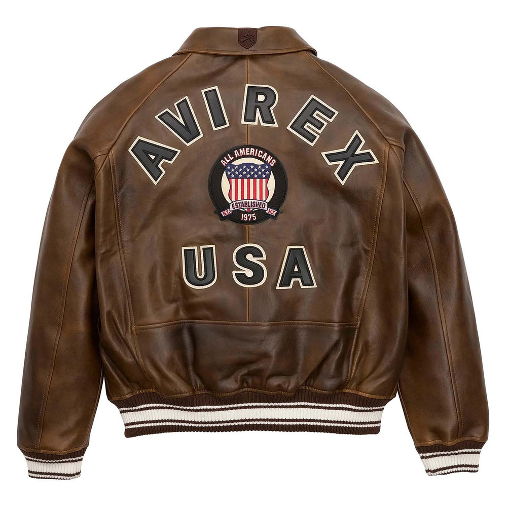 Avirex Iconic Brown Leather Bomber Jacket image 1