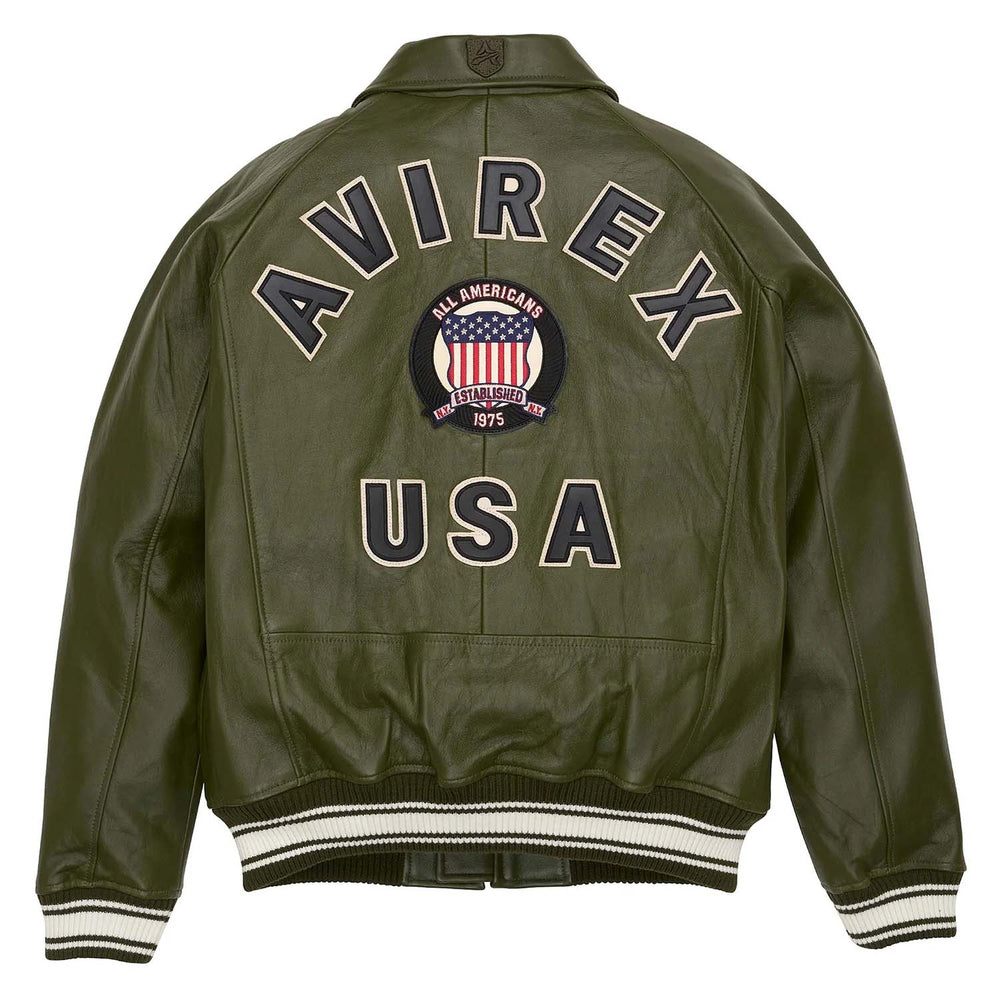 Avirex Iconic Olive Green Leather Bomber Jacket image 1
