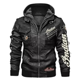 Indian Motorcycle Black Hooded Leather Biker Jacket image 1