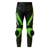 Kawasaki Men’s Black Lime Green Leather Motorcycle Pants image 1