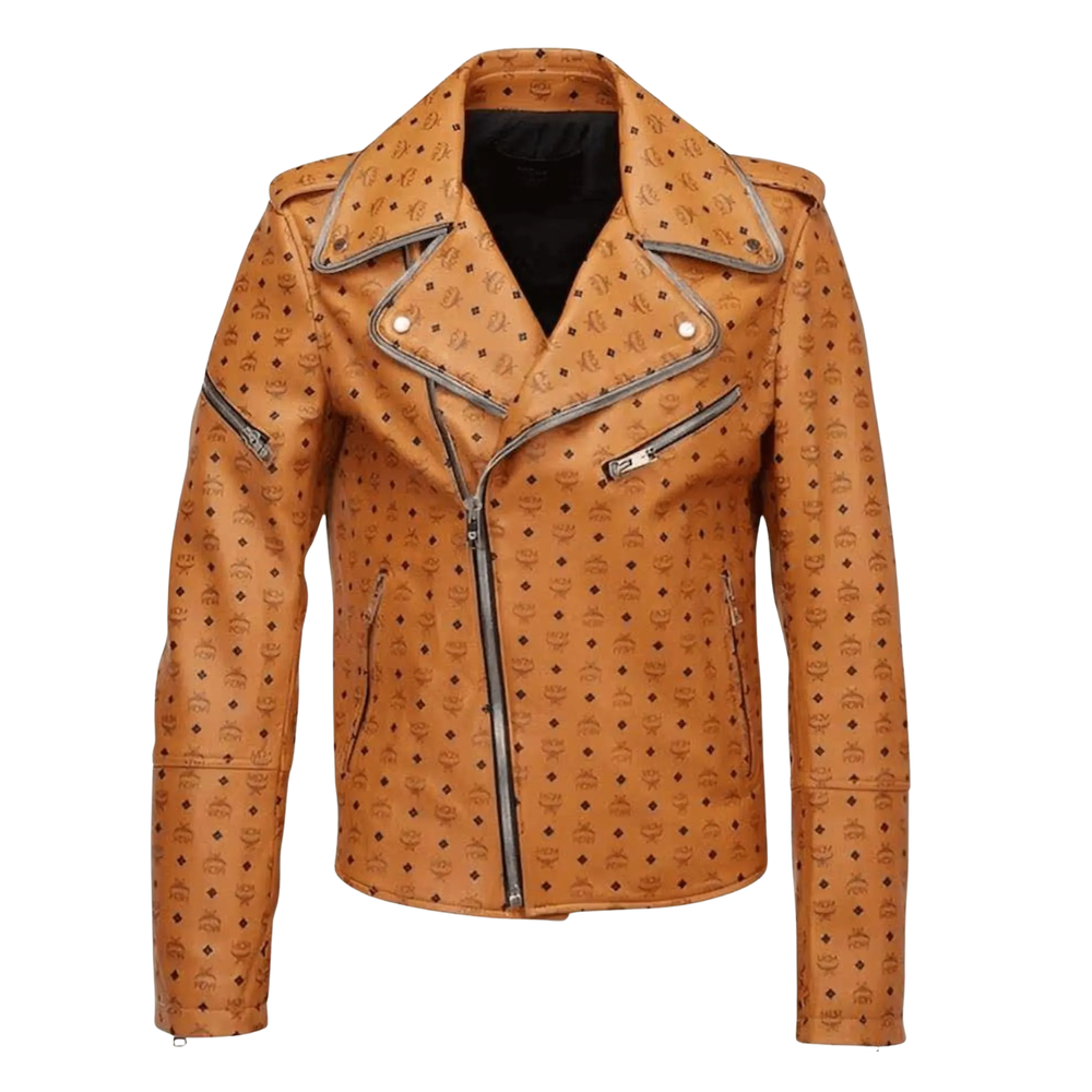 MCM-Style Tan Cowhide Leather Biker Jacket image 0