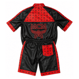 MCM-Inspired Black Red Leather Jacket and Shorts Set image 1