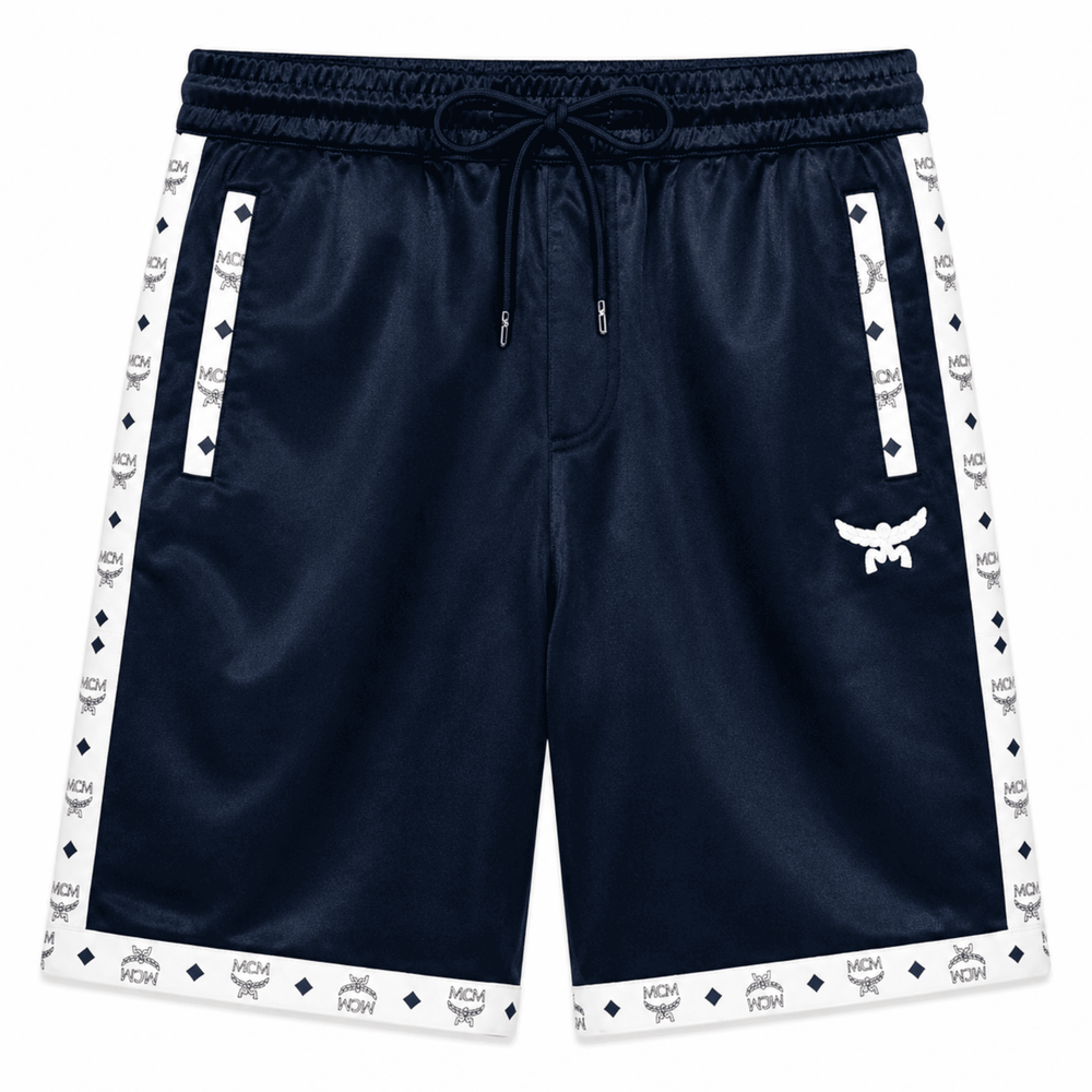 MCM-Style Blue White Leather T-Shirt and Shorts Set with Hat image 3
