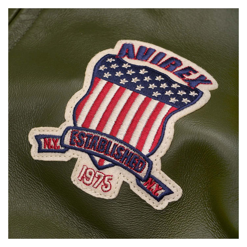Avirex Iconic Olive Green Leather Bomber Jacket image 3