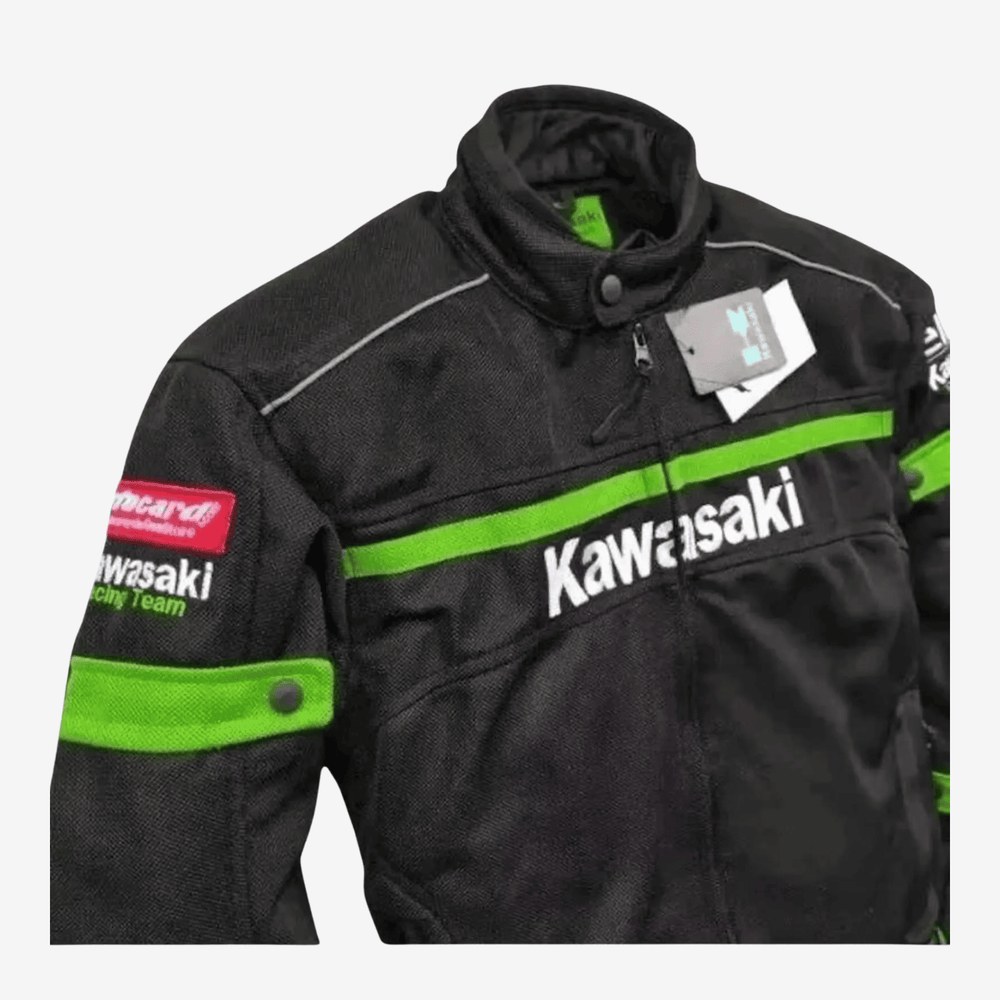 Kawasaki Black Mesh Motorcycle Jacket – Breathable Windproof Design image 2