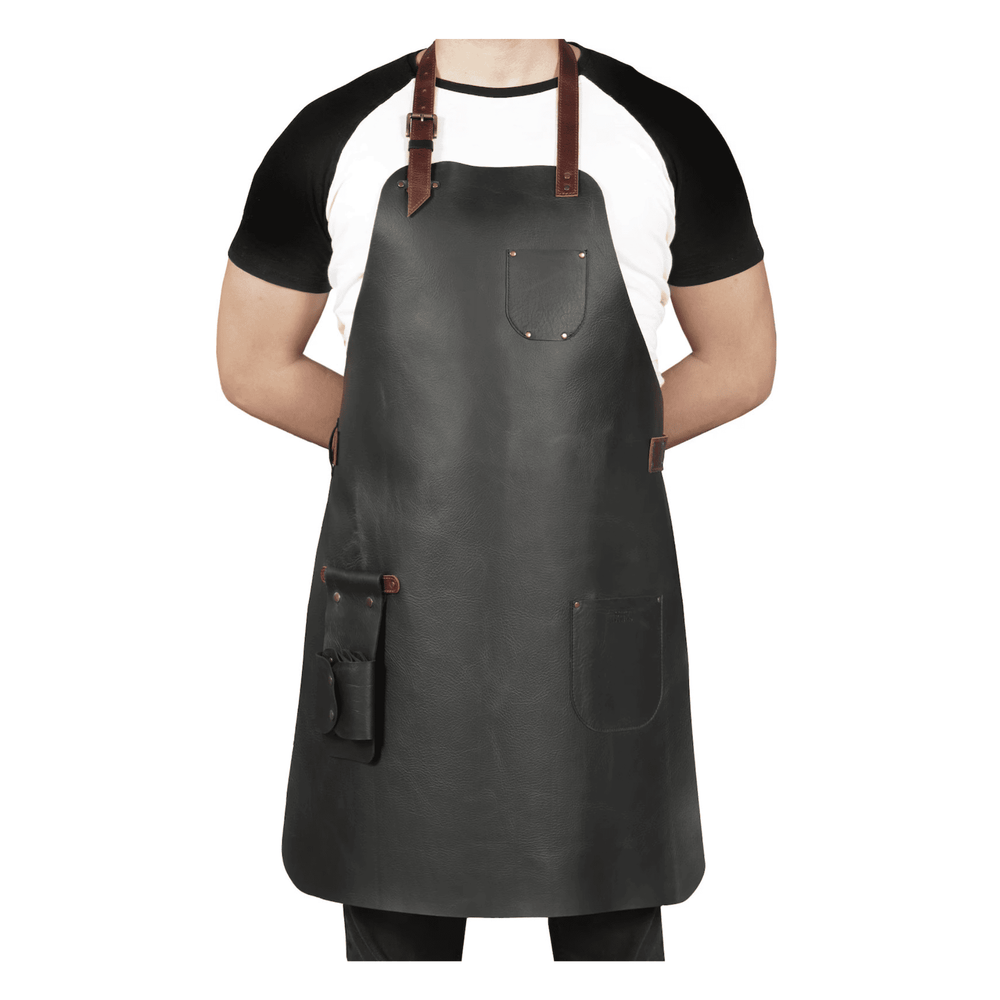 Handmade Top-Grain Leather Workshop Apron for BBQ &amp; Woodworking - Black image
