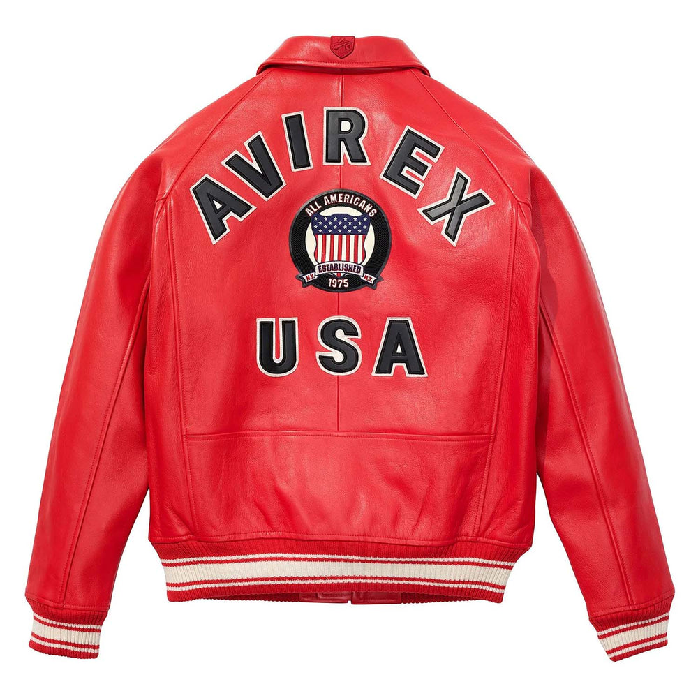 Avirex Iconic Red Leather Bomber Jacket image 1