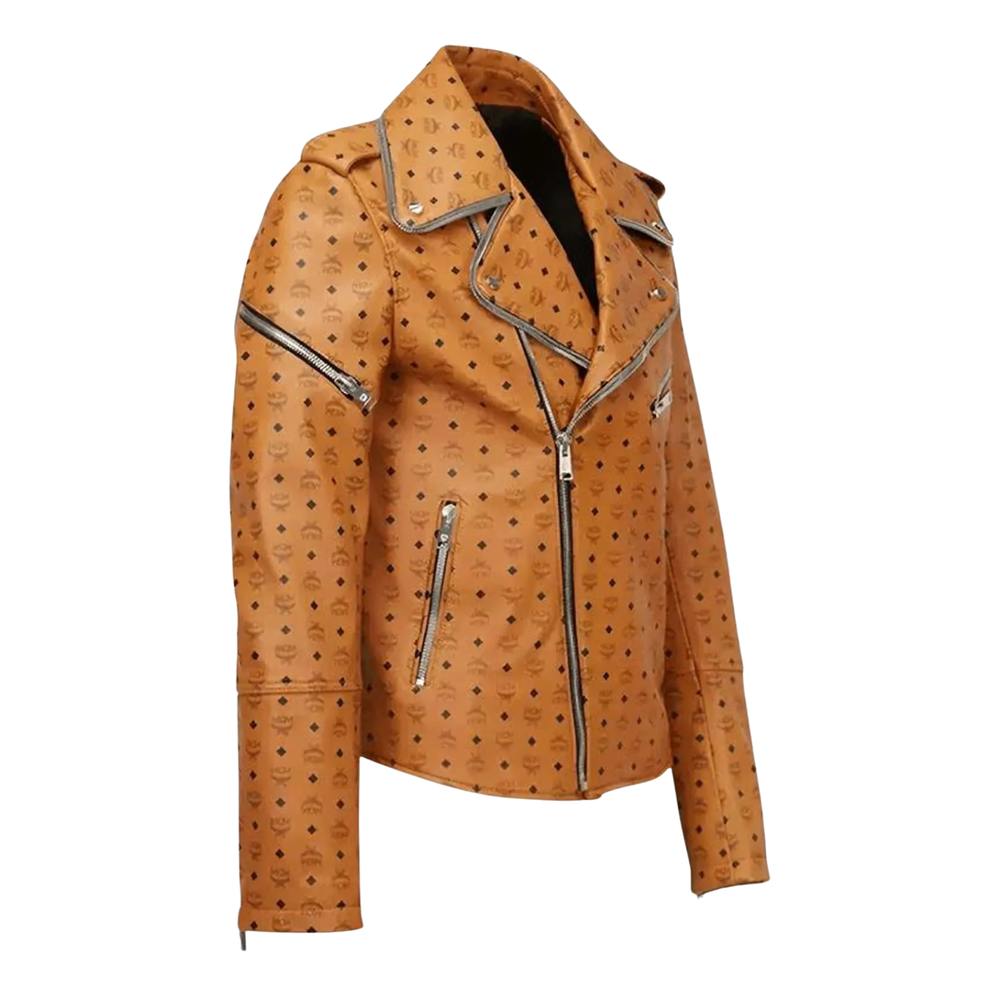 MCM-Style Tan Cowhide Leather Biker Jacket image 1