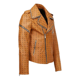 MCM-Style Tan Cowhide Leather Biker Jacket image 1