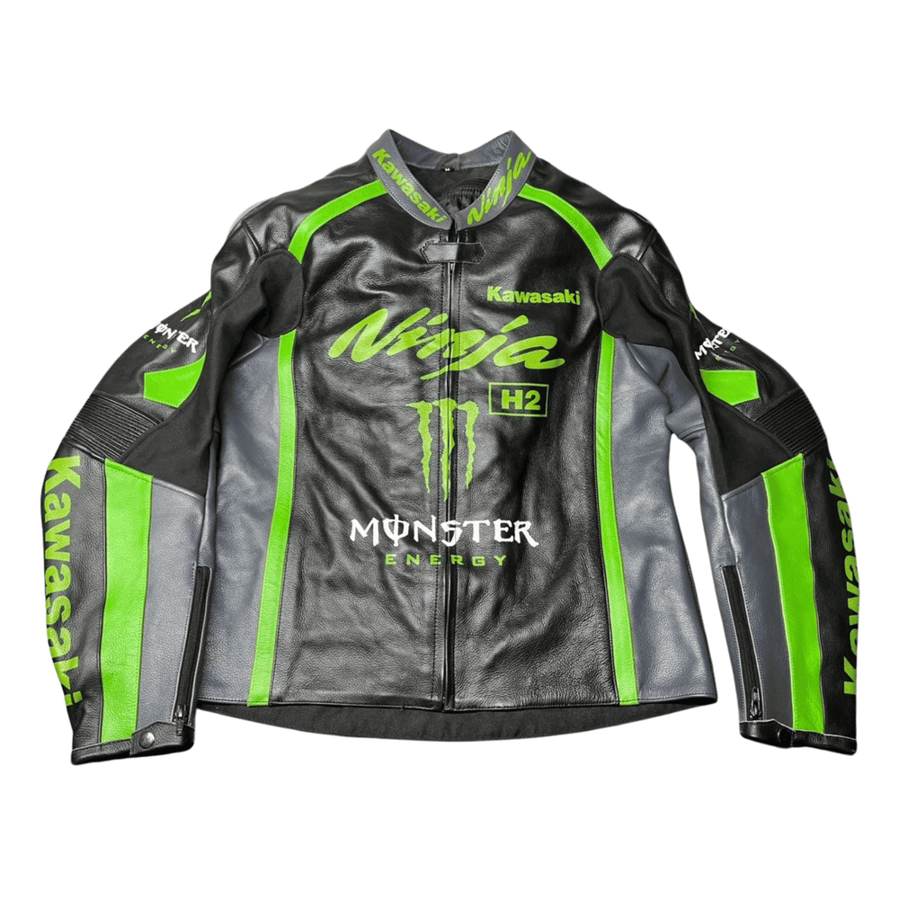 Kawasaki Men’s Black Leather Motorcycle Jacket – CE Armor image 2