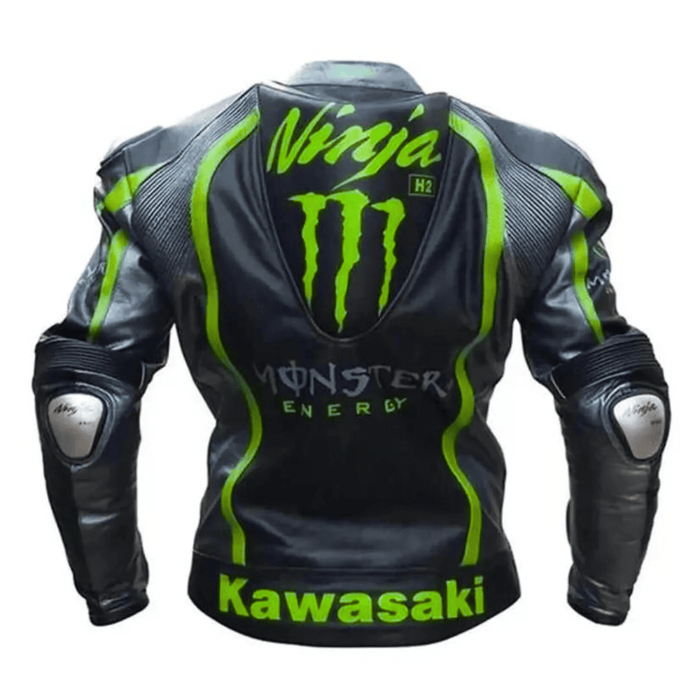 Kawasaki Men’s Black Leather Motorcycle Jacket – CE Armor image 1