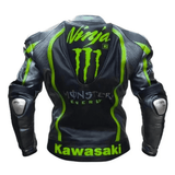 Kawasaki Men’s Black Leather Motorcycle Jacket – CE Armor image 1