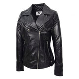 Women’s Black Nappa Leather Biker Jacket – Cross Zip Quilted Moto Jacket image 0