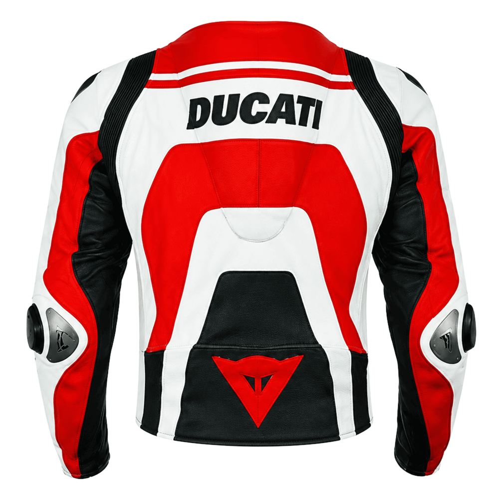 Ducati-Inspired Red White Leather Motorcycle Jacket – CE Armor image 1