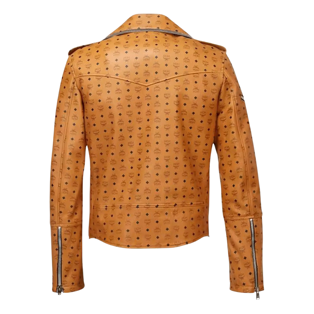MCM-Style Tan Cowhide Leather Biker Jacket image 2