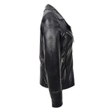 Women’s Black Nappa Leather Biker Jacket – Cross Zip Quilted Moto Jacket image 1