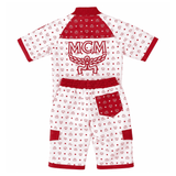 MCM Men’s Red White Monogram Leather T-Shirt and Shorts Set with Hat image 1