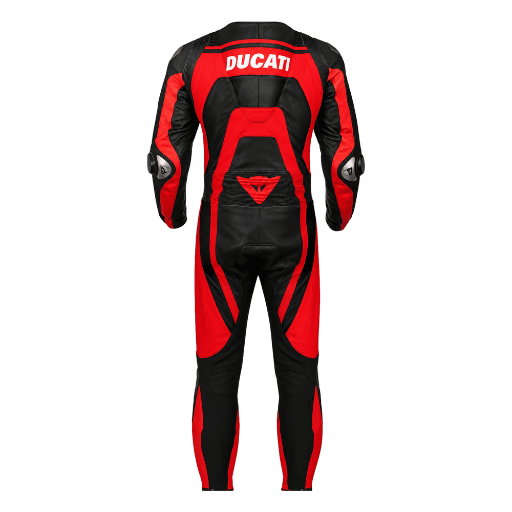 Ducati Corse-Style Black Red Leather Motorcycle Racing Suit – CE Armor image 1