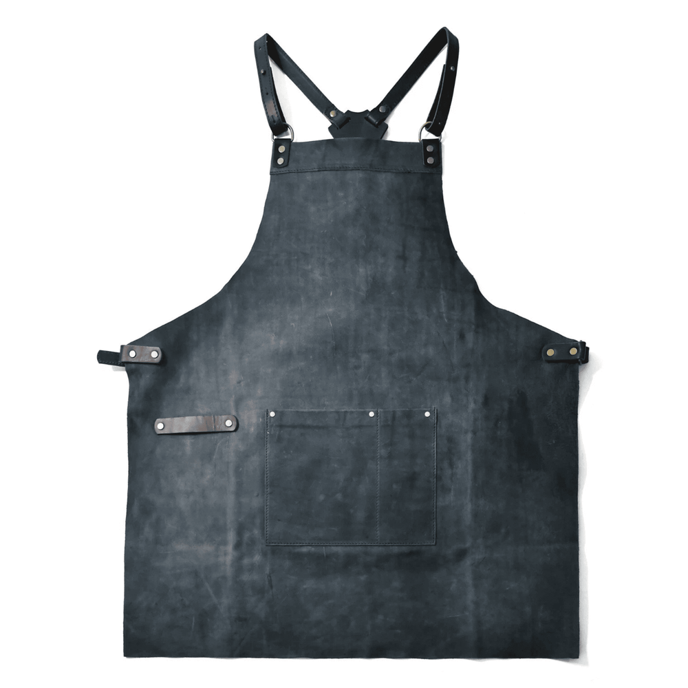Handmade Vegetable-Tanned Leather Crossback Apron for Chef &amp; BBQ - Blue image