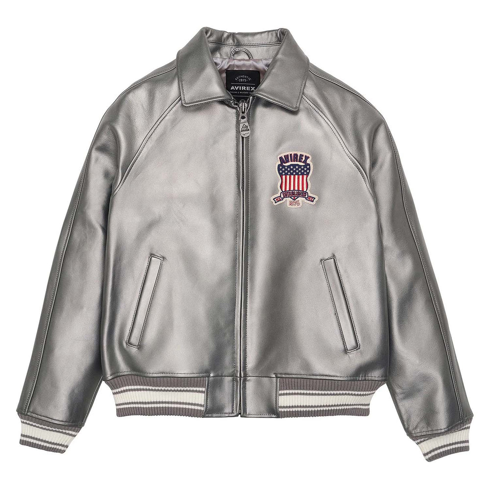 Avirex Iconic Silver Leather Bomber Jacket image 0