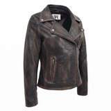 Women’s Vintage Black Nappa Leather Biker Jacket – Cross Zip Moto Jacket image 2