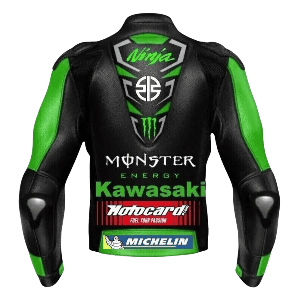 Kawasaki Ninja Monster Green Leather Motorcycle Jacket – CE Armor image 1