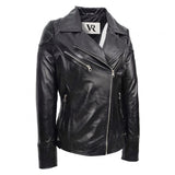 Women’s Black Nappa Leather Biker Jacket – Cross Zip Quilted Moto Jacket image 2